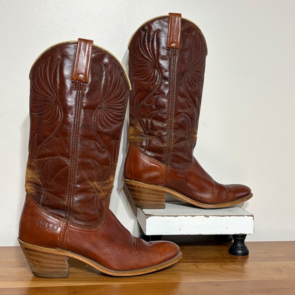 Dingo Vintage Brown Leather Western Cowboy Boots 7629 Made in USA Womens 8 M
